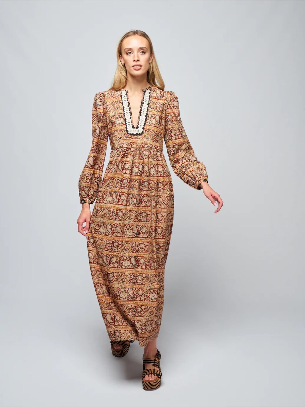 ALEX OF BOHEMIA WINIFRED PASHA PAISLEY DRESS IN RED PASHA SZ M